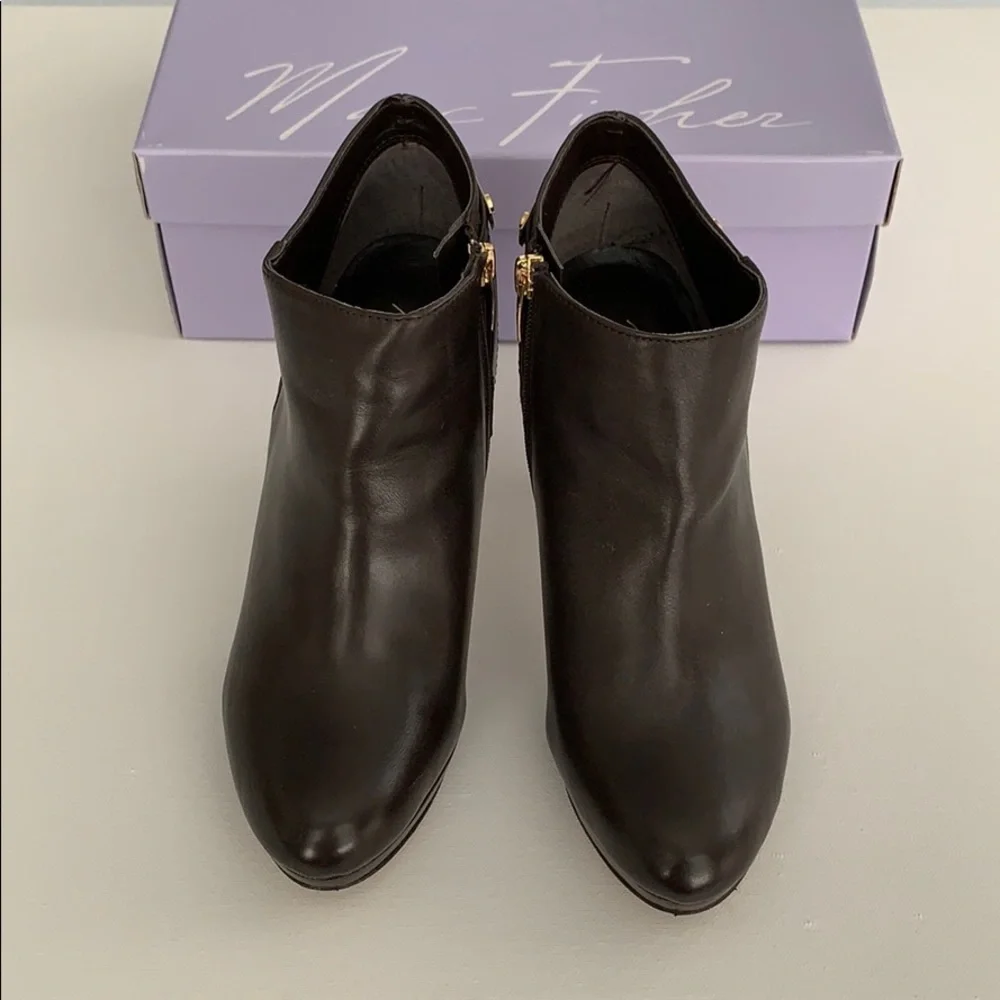 Marc Fisher Brown Leather Heeled Booties - Picture 2 of 7